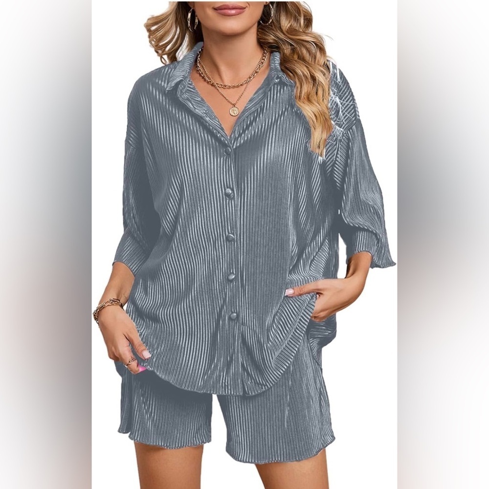 Ribbed Satin Lounge Set - Medium